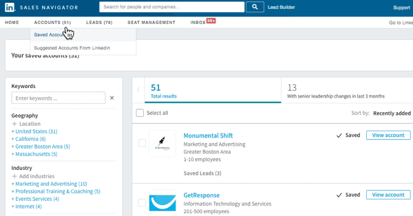 linkedin sales navigator view suggested accounts