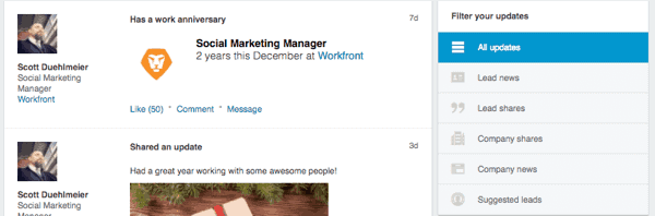 sales navigator filter updates