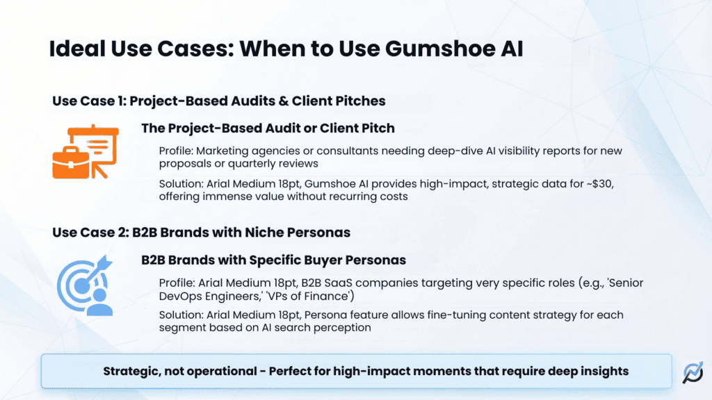 Gumshoe AI Use cases, Project Based Clients and B2B with Niche Personas