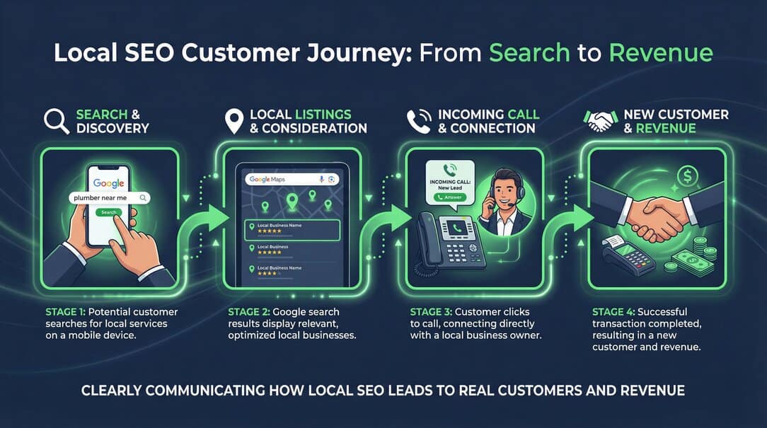 Customer journey from Google search to phone call to new customer and revenue
